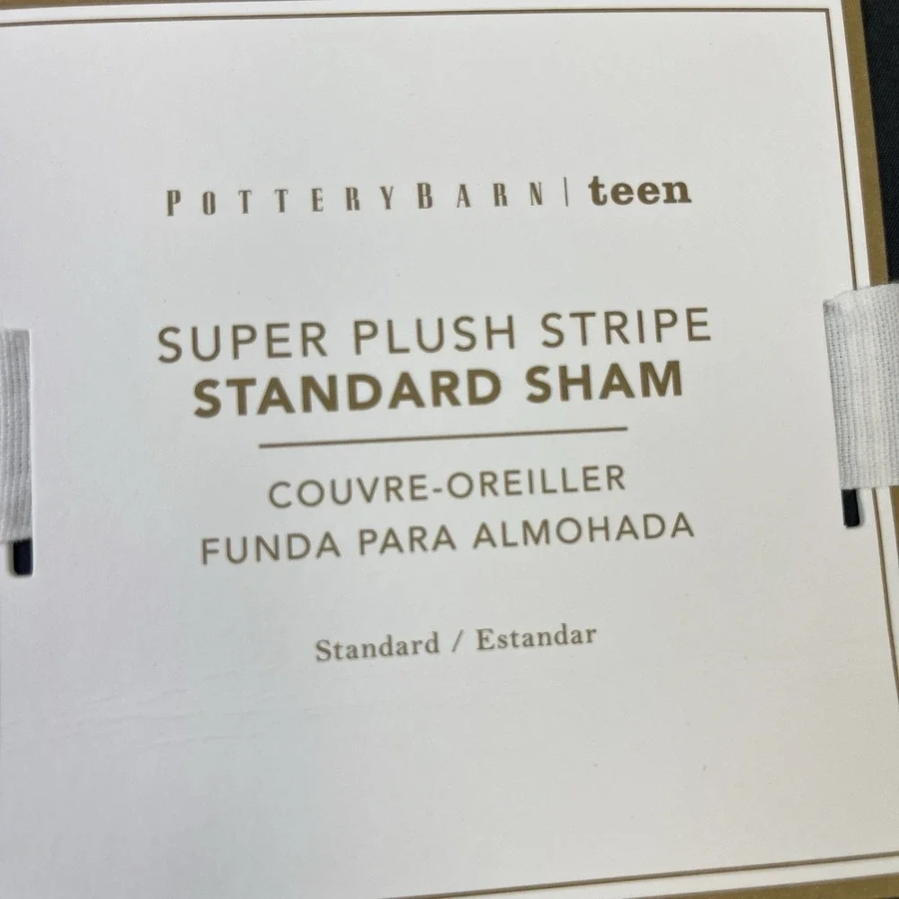 Pottery‎ Barn Teen Super Plush Stripe Standard Pillow Sham in Charcoal NEW